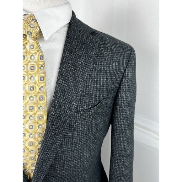 Charles Tyrwhitt Men’s Black Houndstooth Wool Linen Sport Coat Surgeon Cuff 44 R